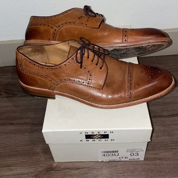 Joseph Abboud White Label Bixby Cognac Brown Classic Wingtip Cap Toe Oxfords 11 - Picture 7 of 10